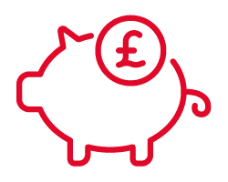 Red piggy bank icon with pound symbol