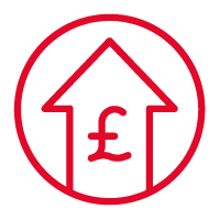 Red house icon with pound symbol