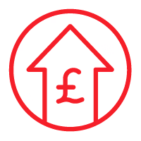 Red house icon with pound symbol