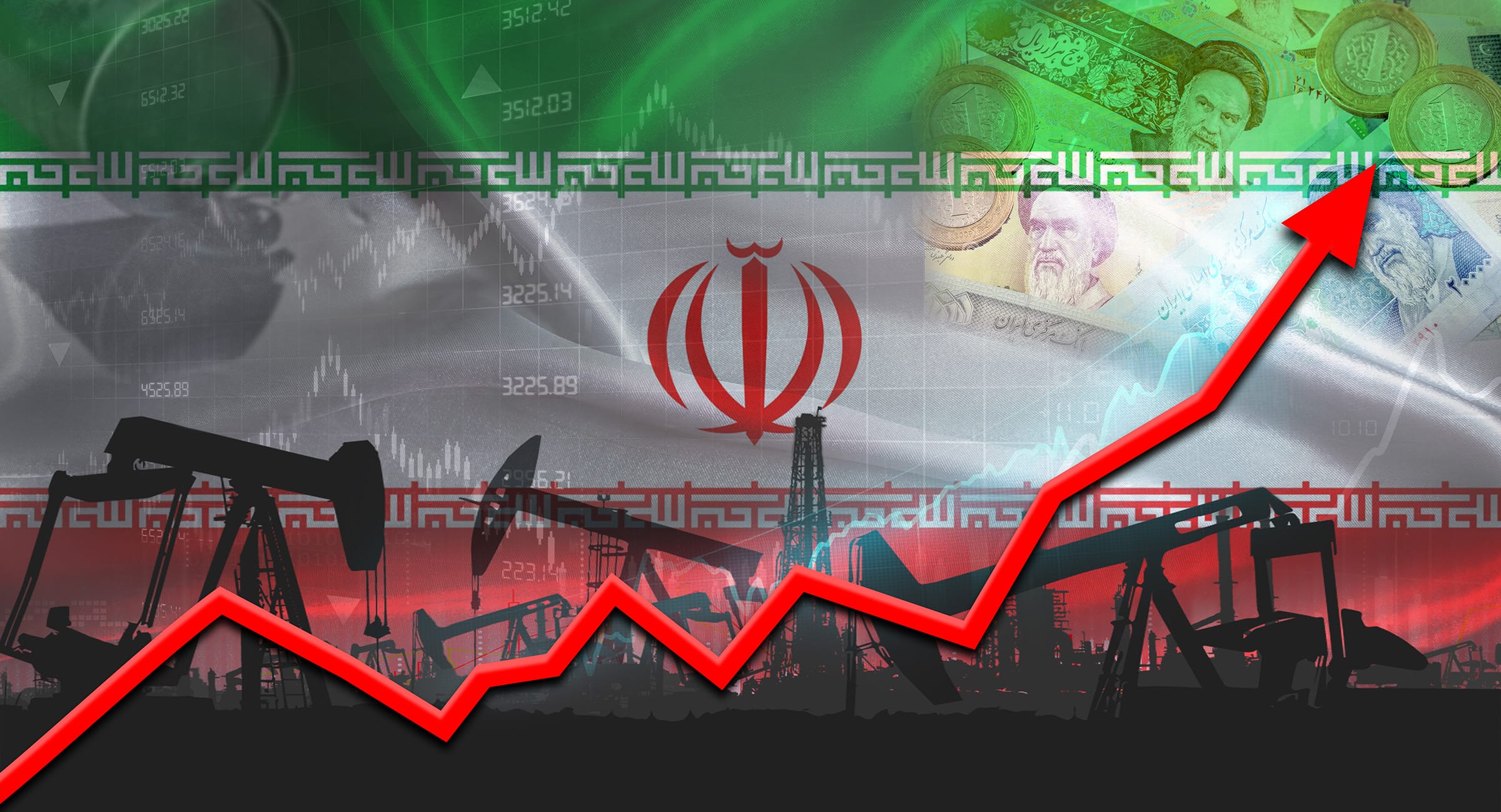 Rising oil prices over Iran flag backdrop