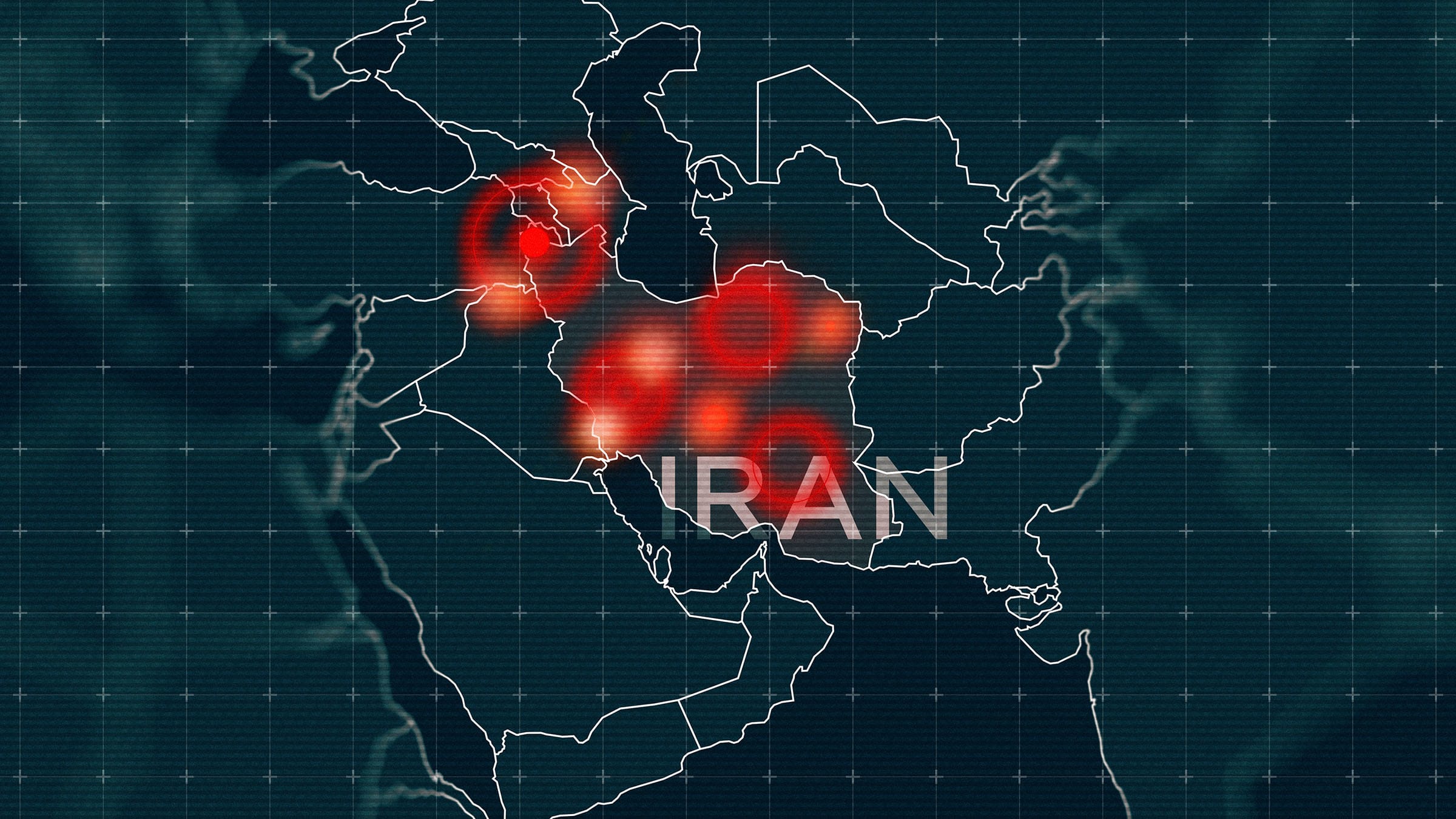 Map of Iran with red hotspot markers