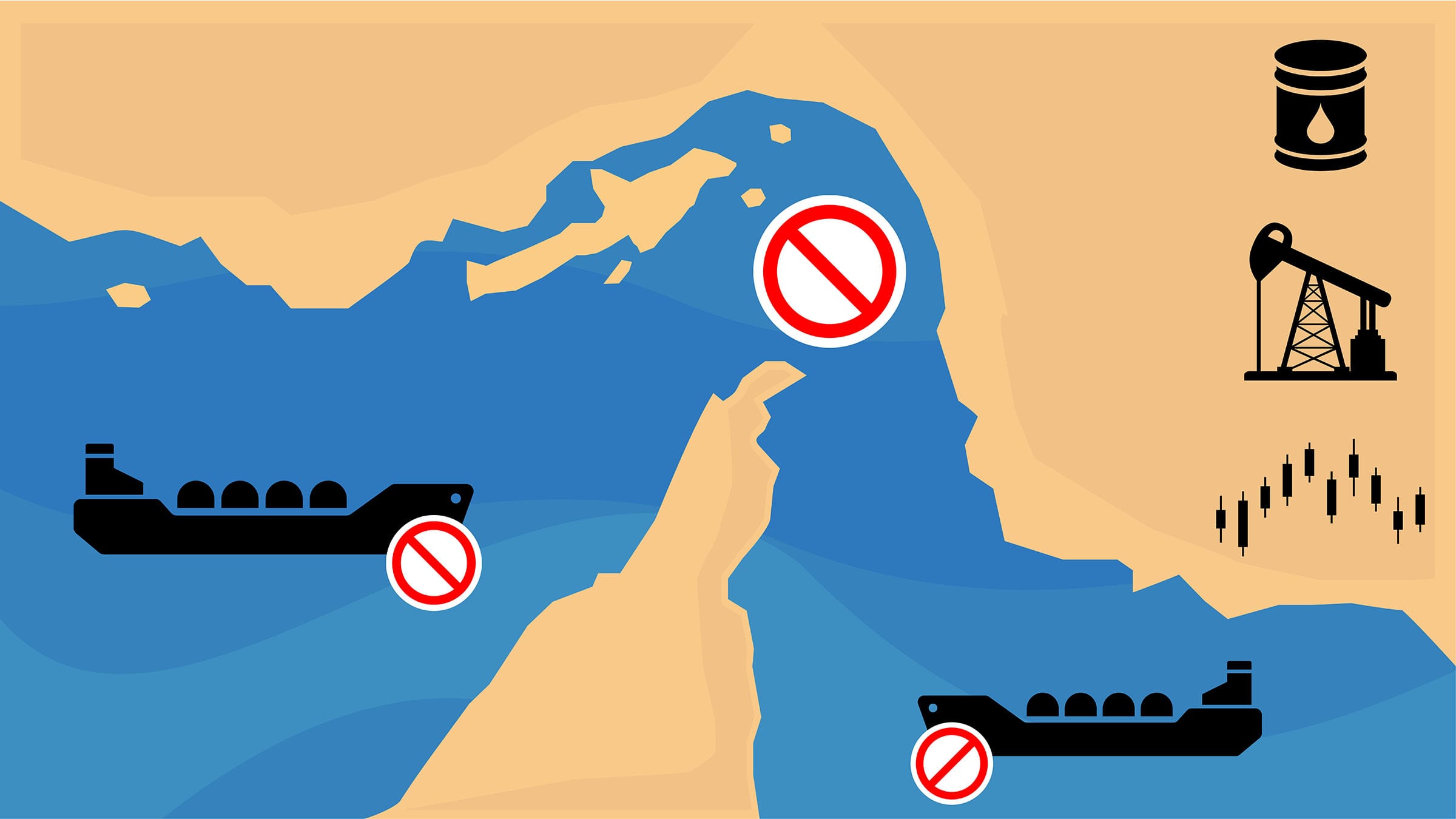 Oil tankers blocked near Strait of Hormuz map