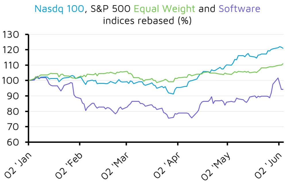 Nasdaq 100, S&P 500 and Software index chart